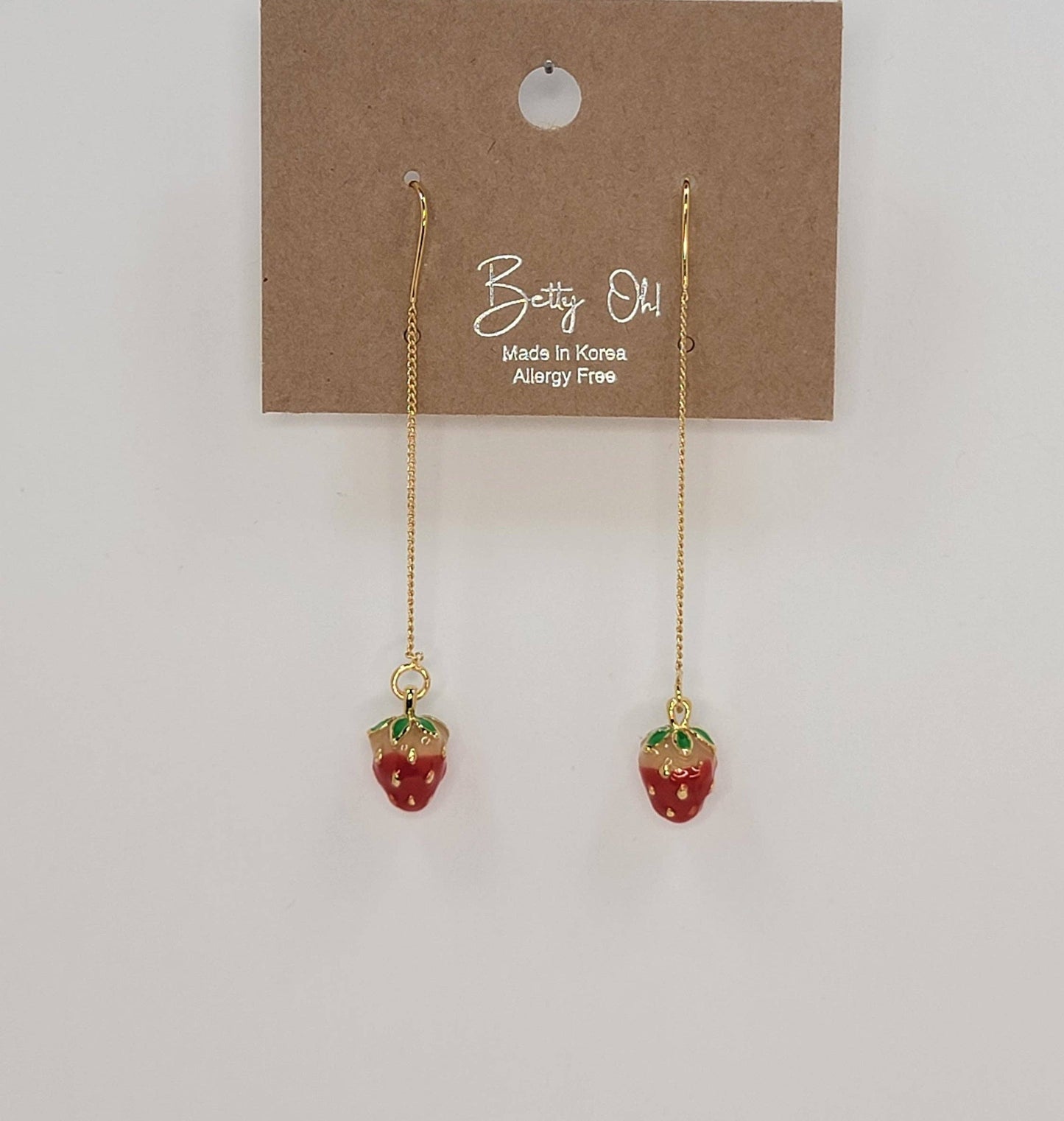 Enamel Painted Dangle Strawberry Earrings