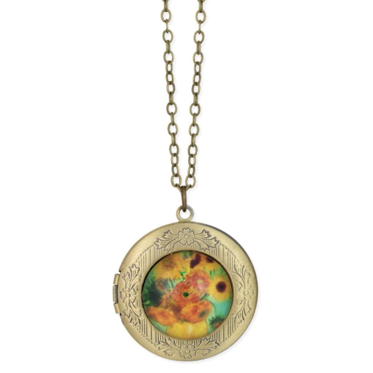 Sunflowers Fine Art Gold Locket Necklace