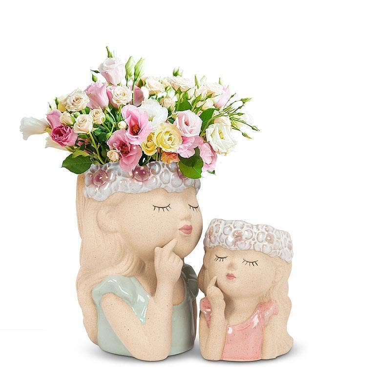 Girl w/Flowers Large Planter-6"