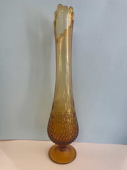 Fenton Amber Hobnail Swung Glass Vase - Vintage MC