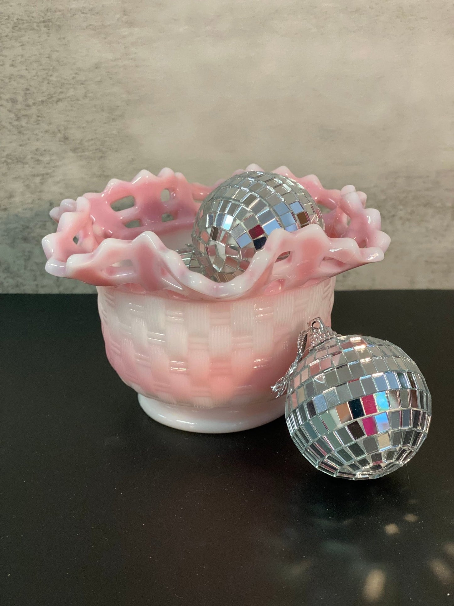 Fenton Rosalene Basketweave Bowl - Vintage MC