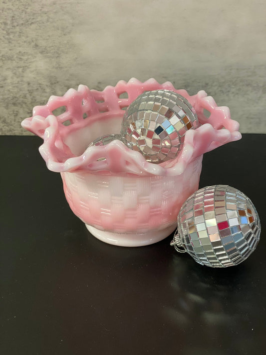 Fenton Rosalene Basketweave Bowl - Vintage MC