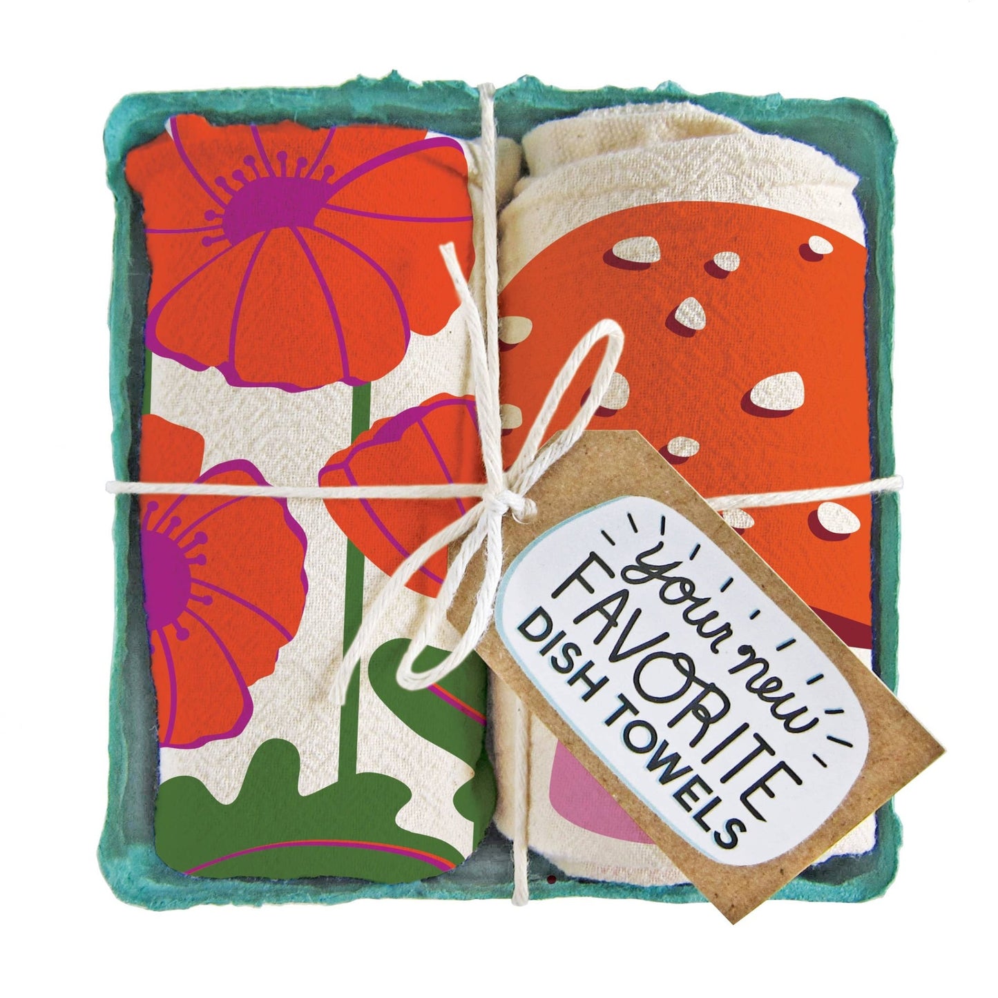 FIELD DAY (Mushroom, Poppies) - Tea Towel Set of 2 - Vintage MC