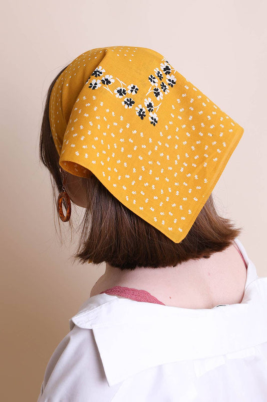 Floral and Dot Cotton Neckerchief Bandana - Vintage MC