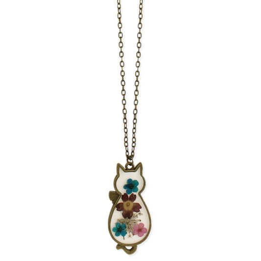 Floral Feline Dried Flower Cat Necklace - Vintage MC