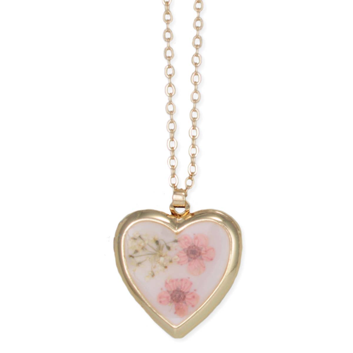 Floral Memories Pink Dried Flower Locket Necklace - Vintage MC