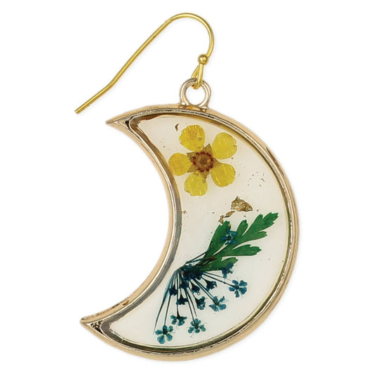 Floral Moon Dried Flower Crescent Earrings - Vintage MC