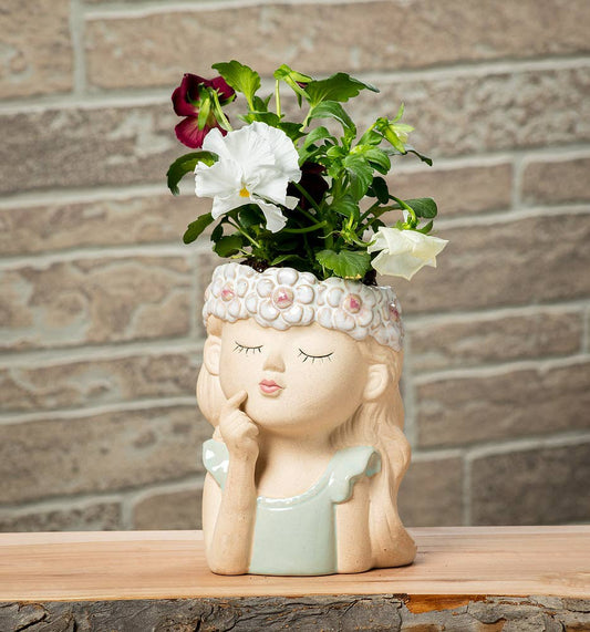 Girl w/Flowers Large Planter - 6" - Vintage MC