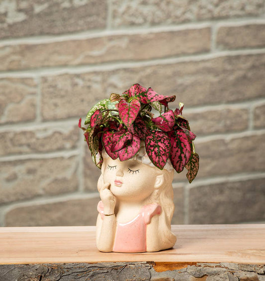 Girl with Flowers Sm Planter - 4"H - Vintage MC