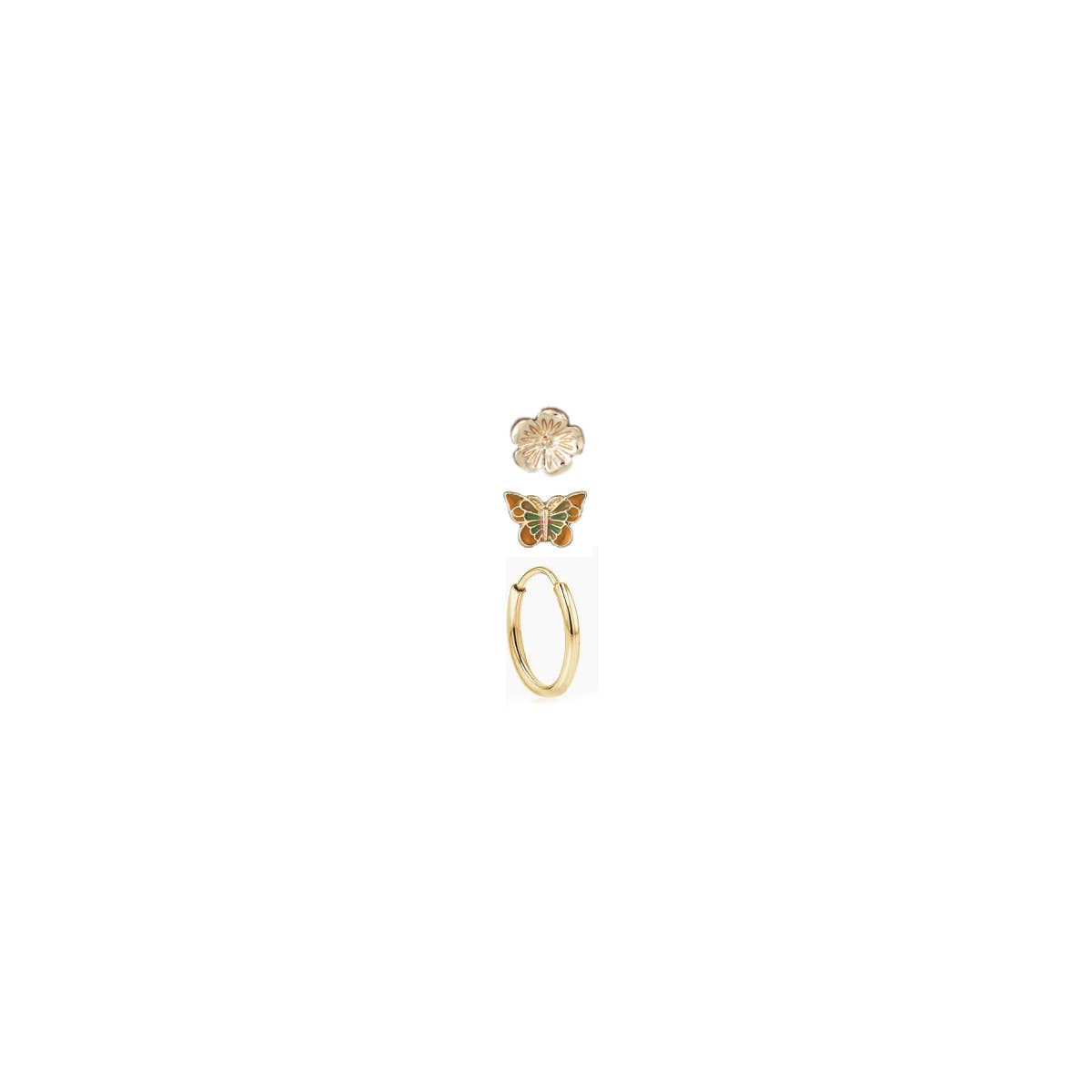 Gold Flower Butterfly Post Hoop Earrings Set - Vintage MC