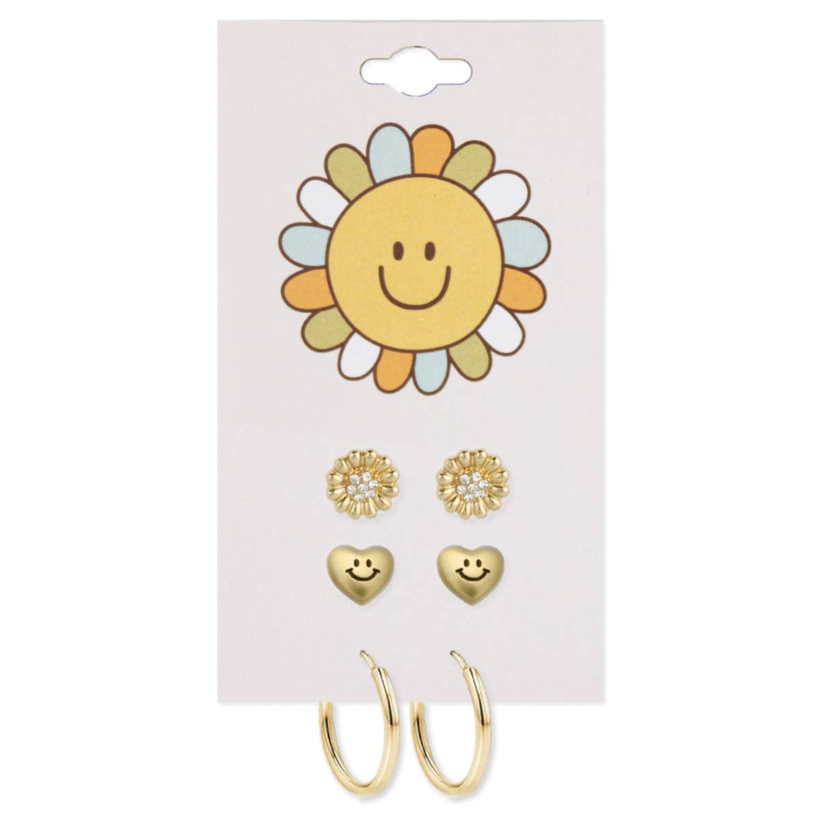 Gold Flower Heart Post Hoop Earrings Set - Vintage MC