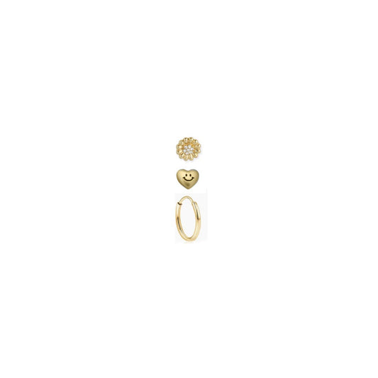 Gold Flower Heart Post Hoop Earrings Set - Vintage MC