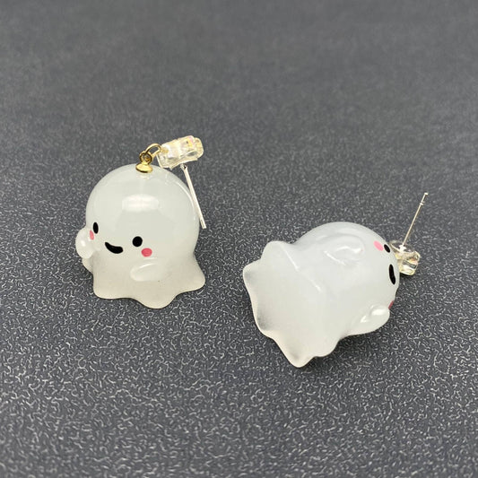 Halloween Glow In Dark Resin Ghost Earrings - Vintage MC