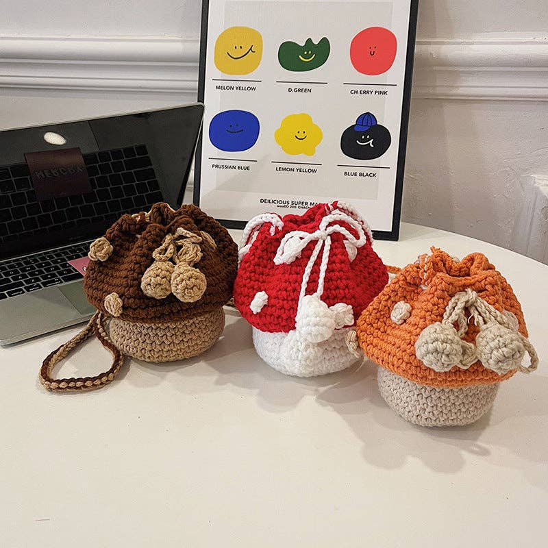 Hand - Knitted Mushroom Bag - Vintage MC