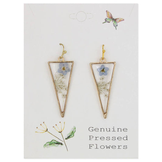 Long Triangle Gold Dried Flower Earrings - Vintage MC