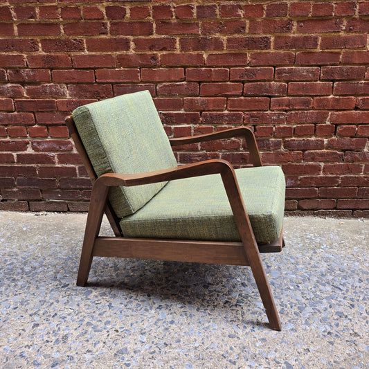 Mid - Century Lounge Chair with Sculpted Walnut Frame - Vintage MC