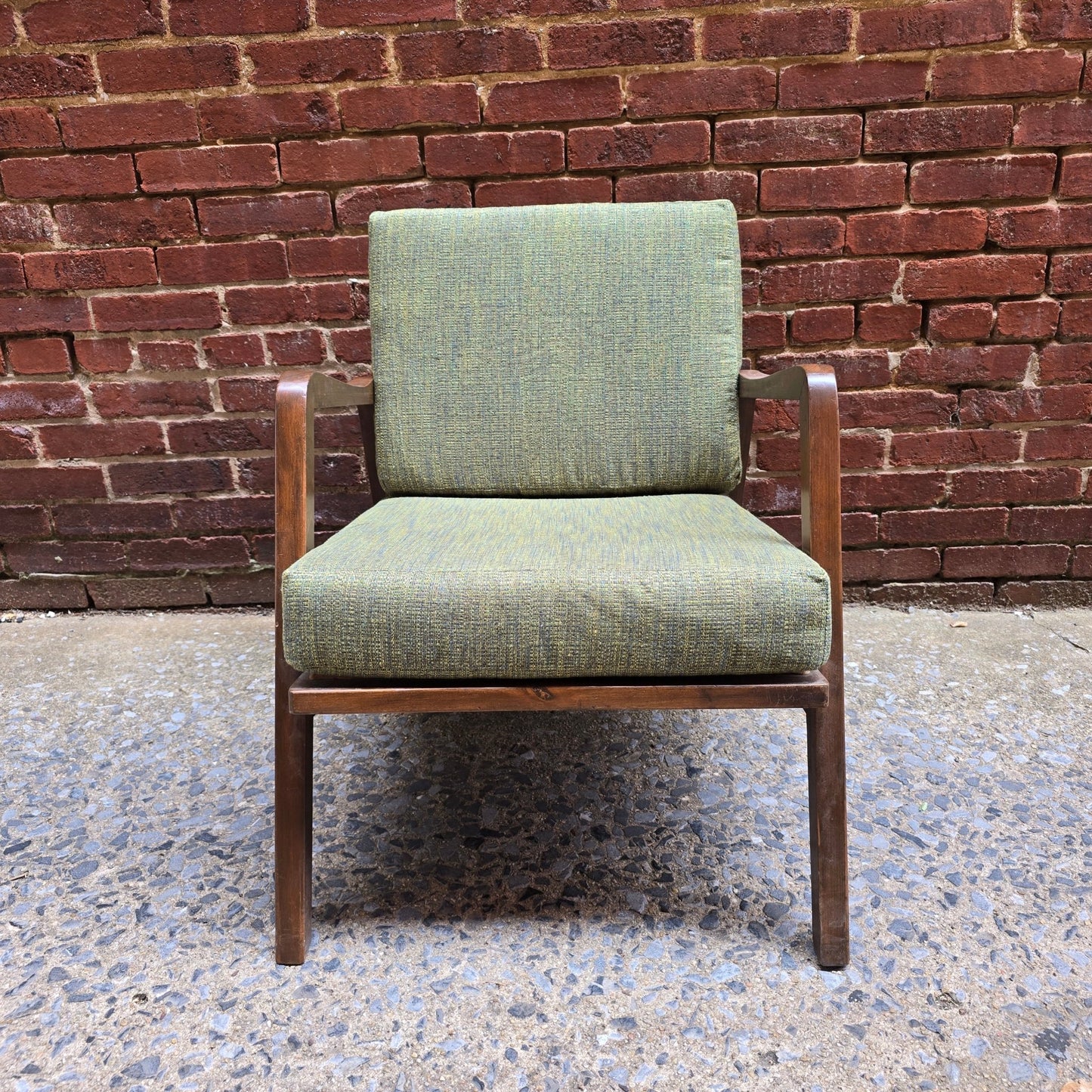 Mid - Century Lounge Chair with Sculpted Walnut Frame - Vintage MC