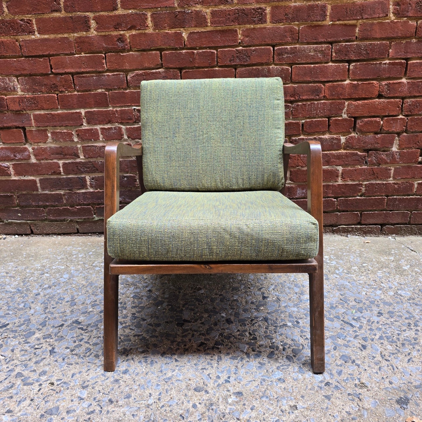 Mid - Century Lounge Chair with Sculpted Walnut Frame - Vintage MC
