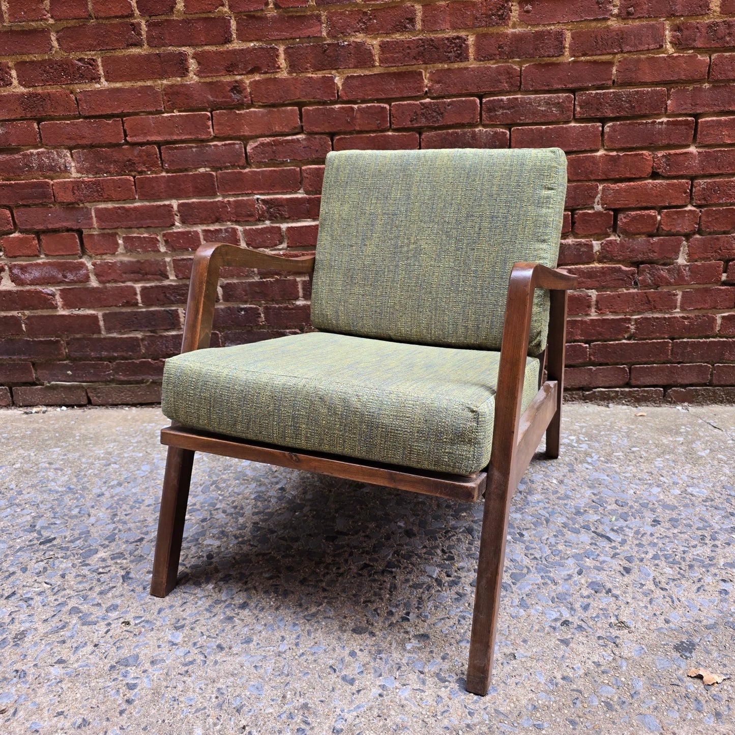Mid - Century Lounge Chair with Sculpted Walnut Frame - Vintage MC