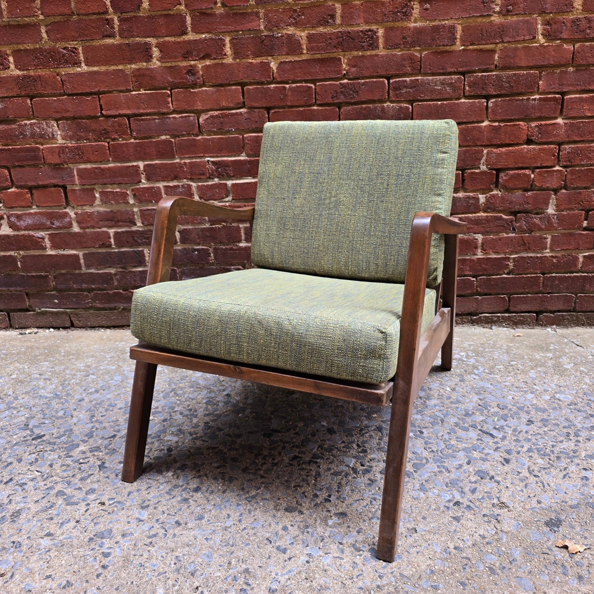 Mid - Century Lounge Chair with Sculpted Walnut Frame - Vintage MC