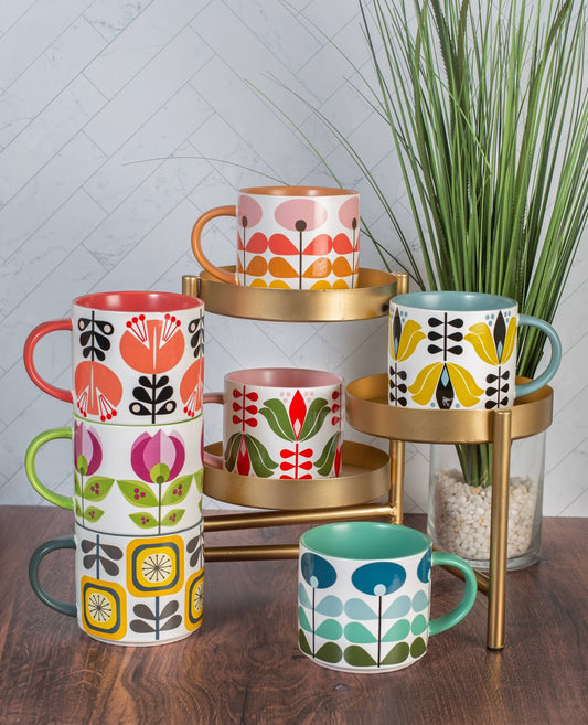 Mid Century Modern Pink Flower Coffee Mug - Vintage MC