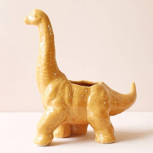 Mustard Diplodocus Dinosaur Planter - Vintage MC