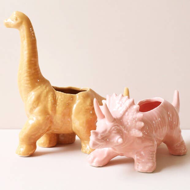 Mustard Diplodocus Dinosaur Planter - Vintage MC
