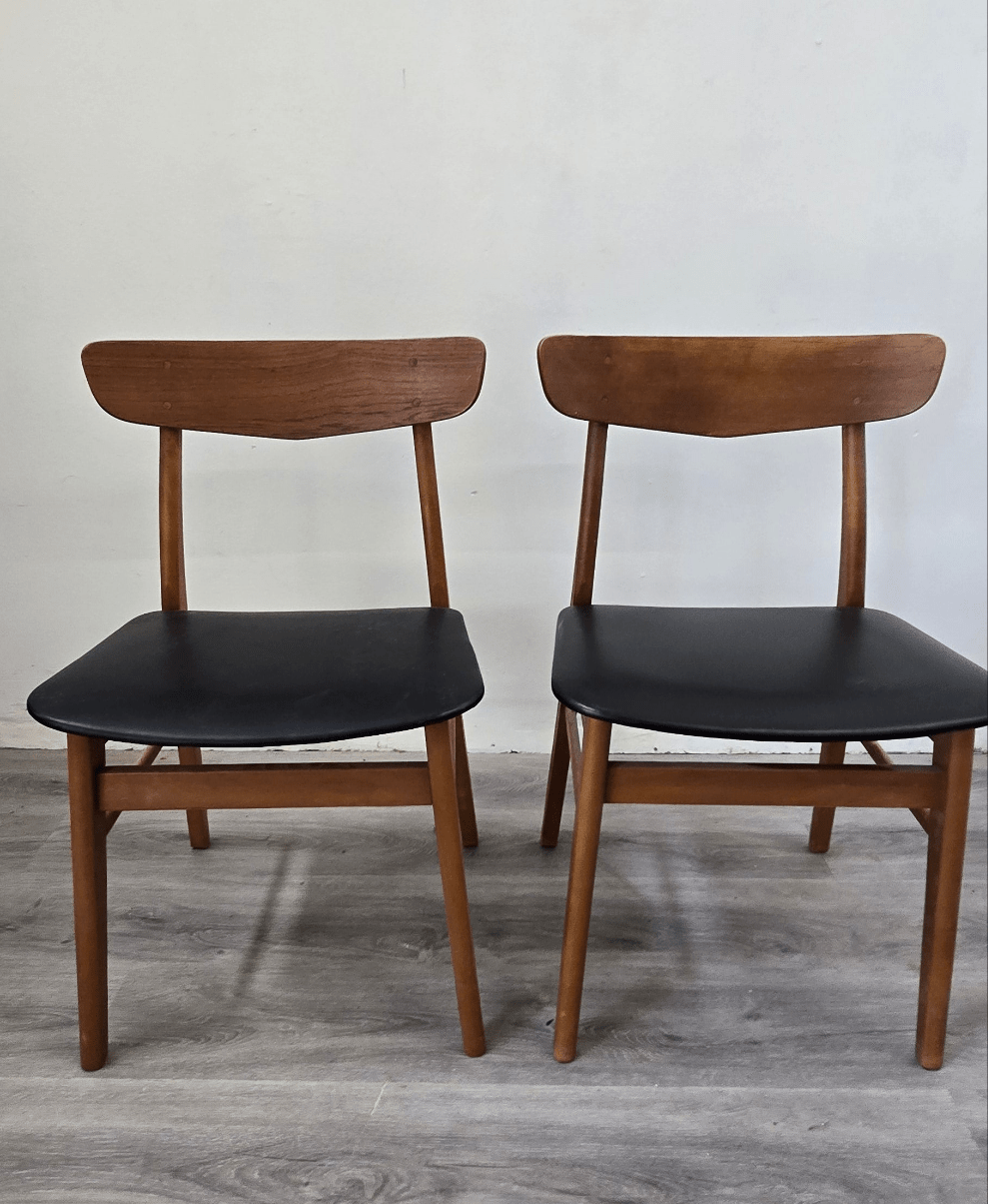 Pair of Danish Teak Dining Chairs with Chevron Back - Vintage MC