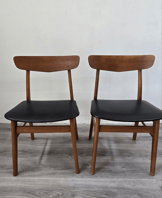 Pair of Danish Teak Dining Chairs with Chevron Back - Vintage MC