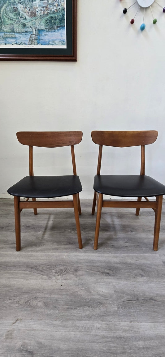 Pair of Danish Teak Dining Chairs with Chevron Back - Vintage MC