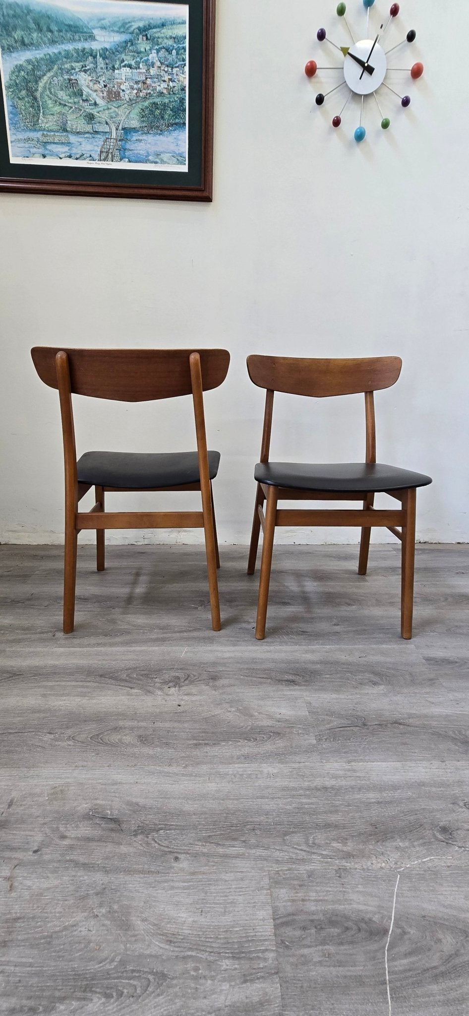 Pair of Danish Teak Dining Chairs with Chevron Back - Vintage MC