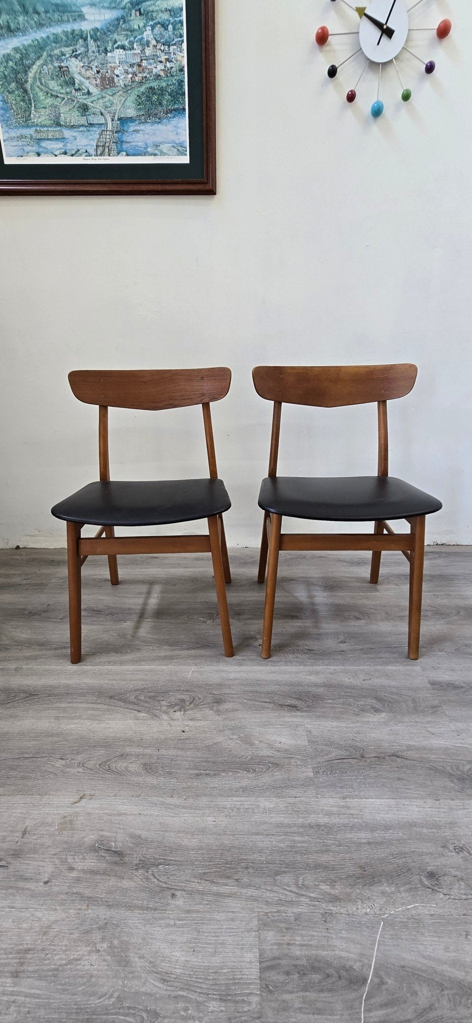 Pair of Danish Teak Dining Chairs with Chevron Back - Vintage MC