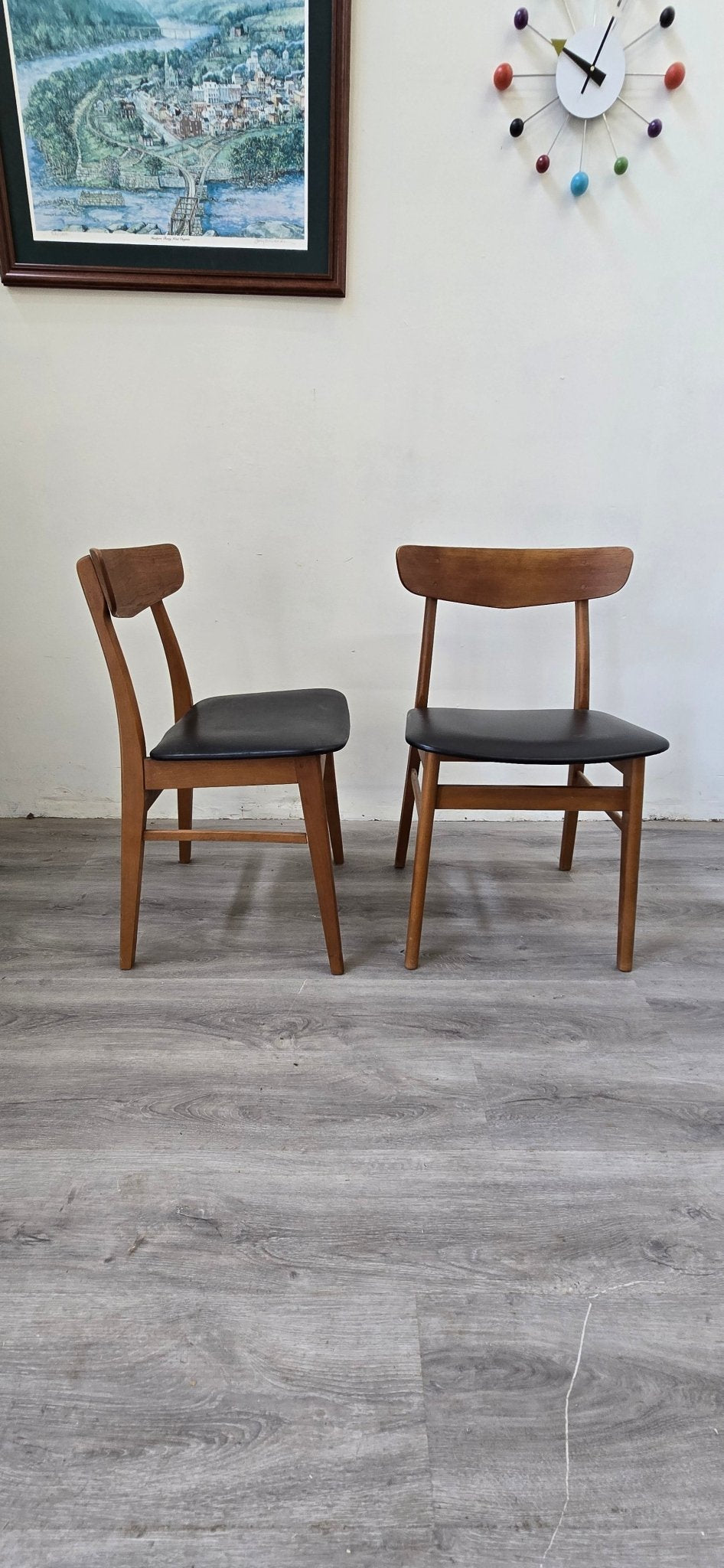Pair of Danish Teak Dining Chairs with Chevron Back - Vintage MC