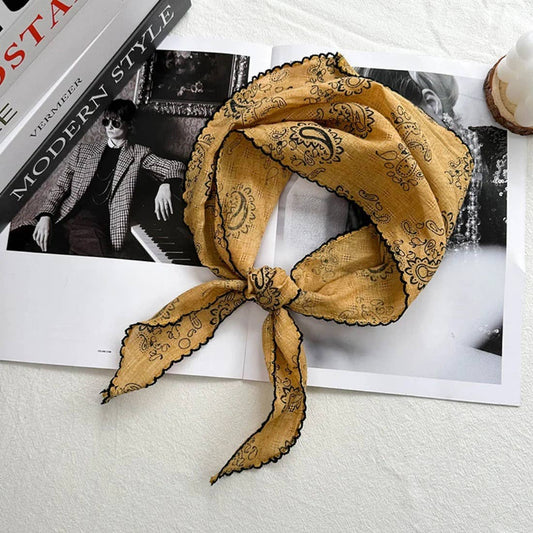 Paisley Print Triangle Scarf with Lace Edge - Vintage MC