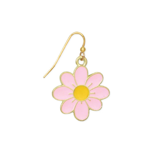 Pastel Pink Daisy Gold Enamel Earrings - Vintage MC
