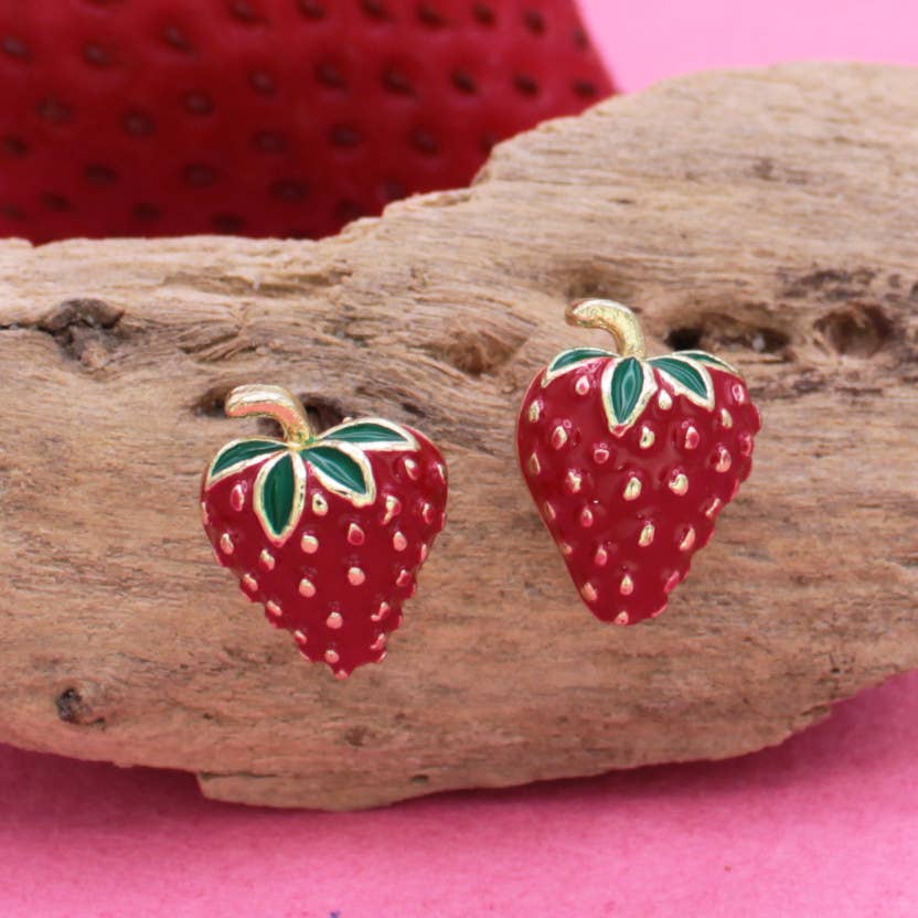 Picked Sweet Gold Red Strawberry Post Earrings - Vintage MC