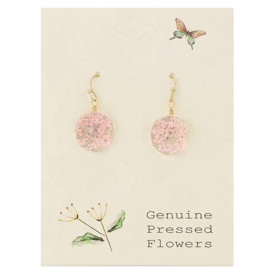 Pink Baby's Breath Dried Flower Earrings - Vintage MC