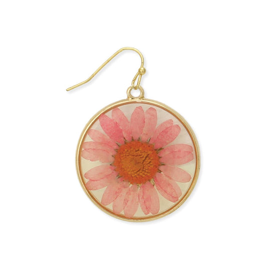 Pink Chrysanthemum Dried Flower Earrings - Vintage MC