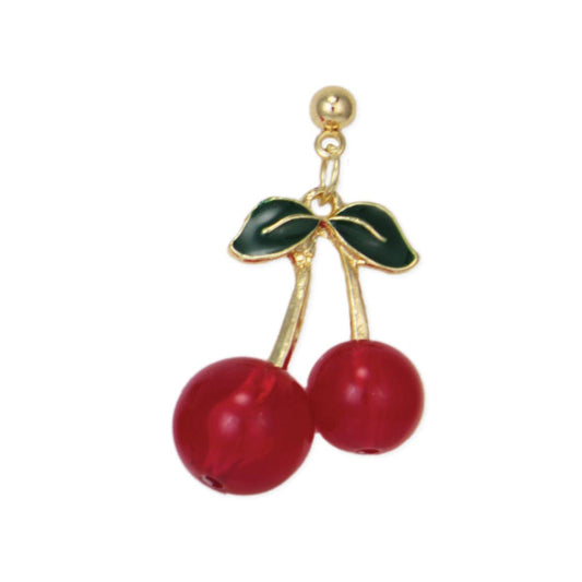 Red Ripe Cherries Post Gold Earrings - Vintage MC