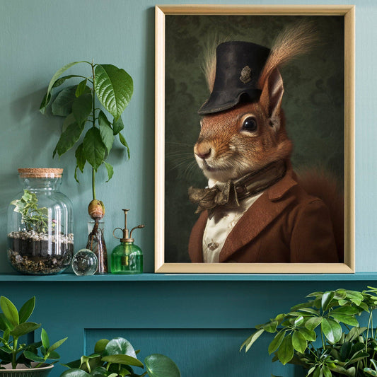 Red Squirrel Gentleman Animal Portrait Print - Vintage MC