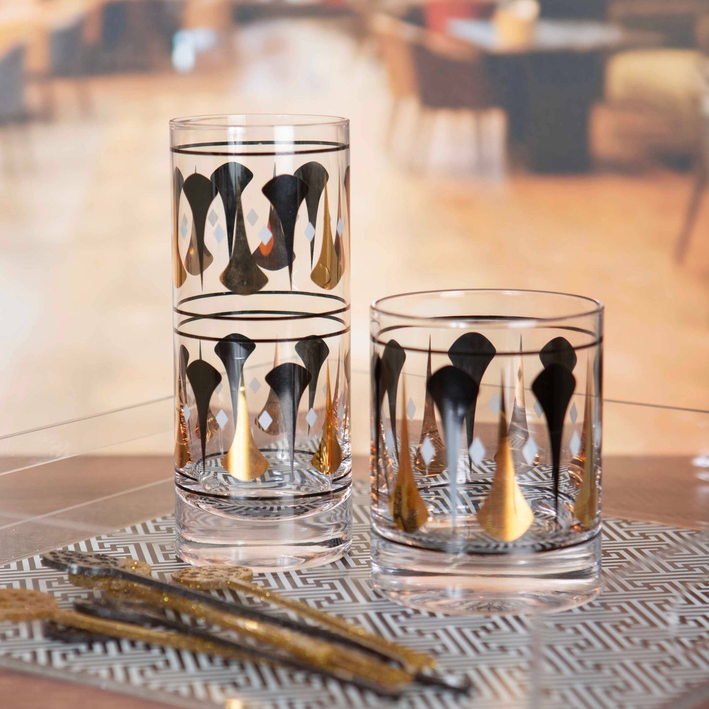 Retro Black and Gold Cocktail Glass - Vintage MC