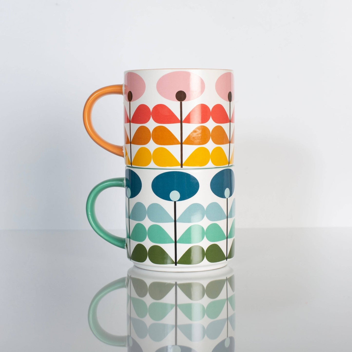 Retro Blue Flower Matte Coffee Mug - Vintage MC