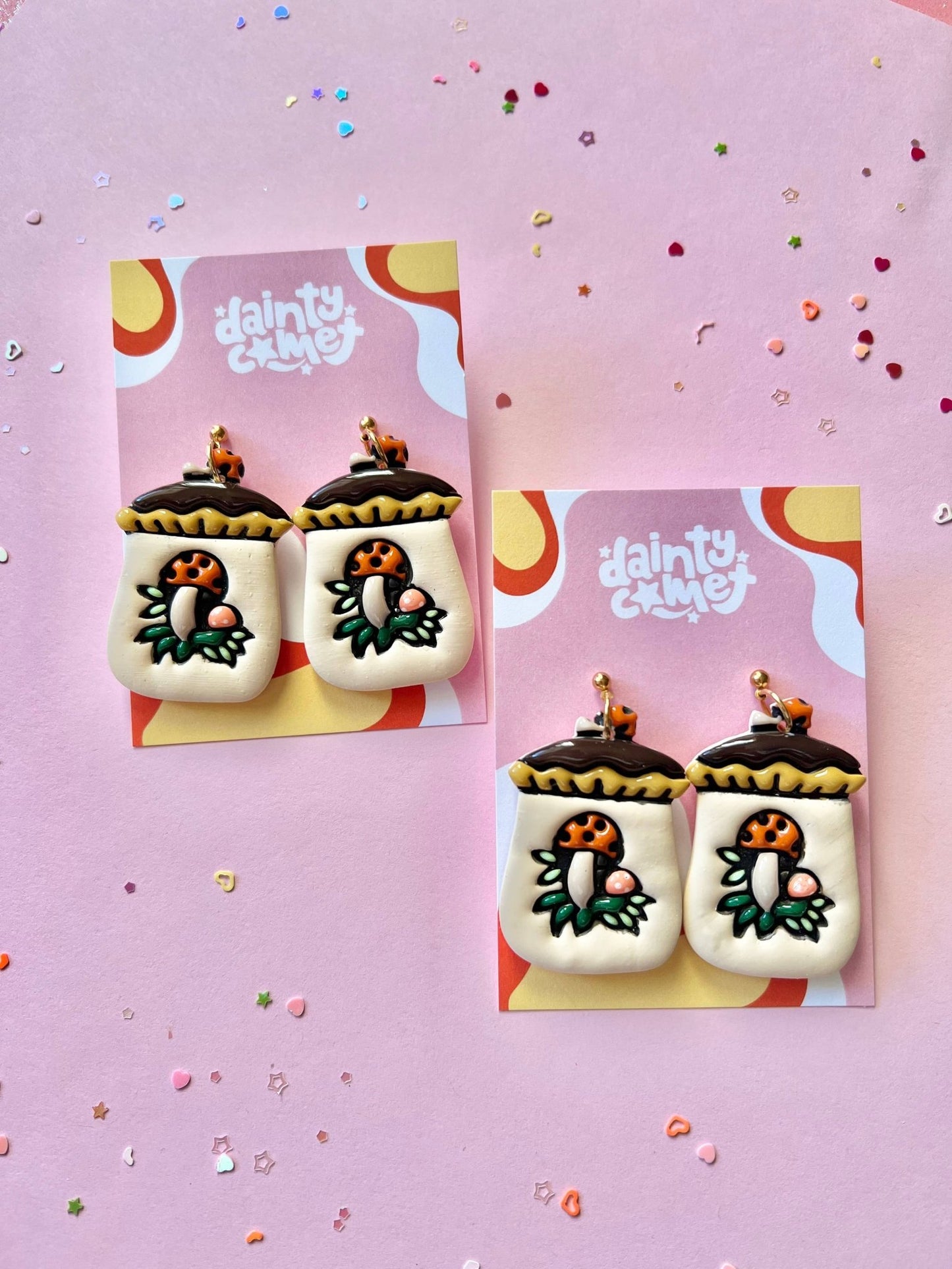Retro Merry Mushroom Jar Earrings - Vintage MC