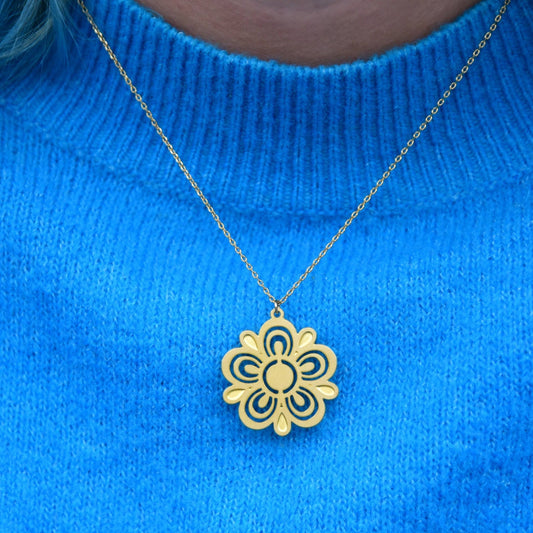 Retro Pyrex Flower Necklace | Butterfly Gold Pattern - Vintage MC