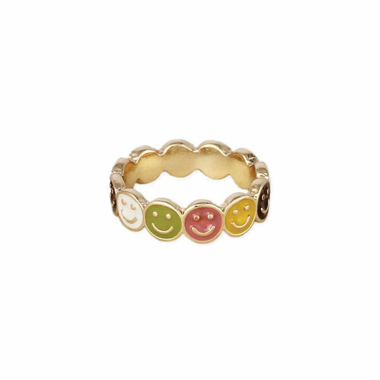 Retro Smiles Happy Face Band Ring - Vintage MC