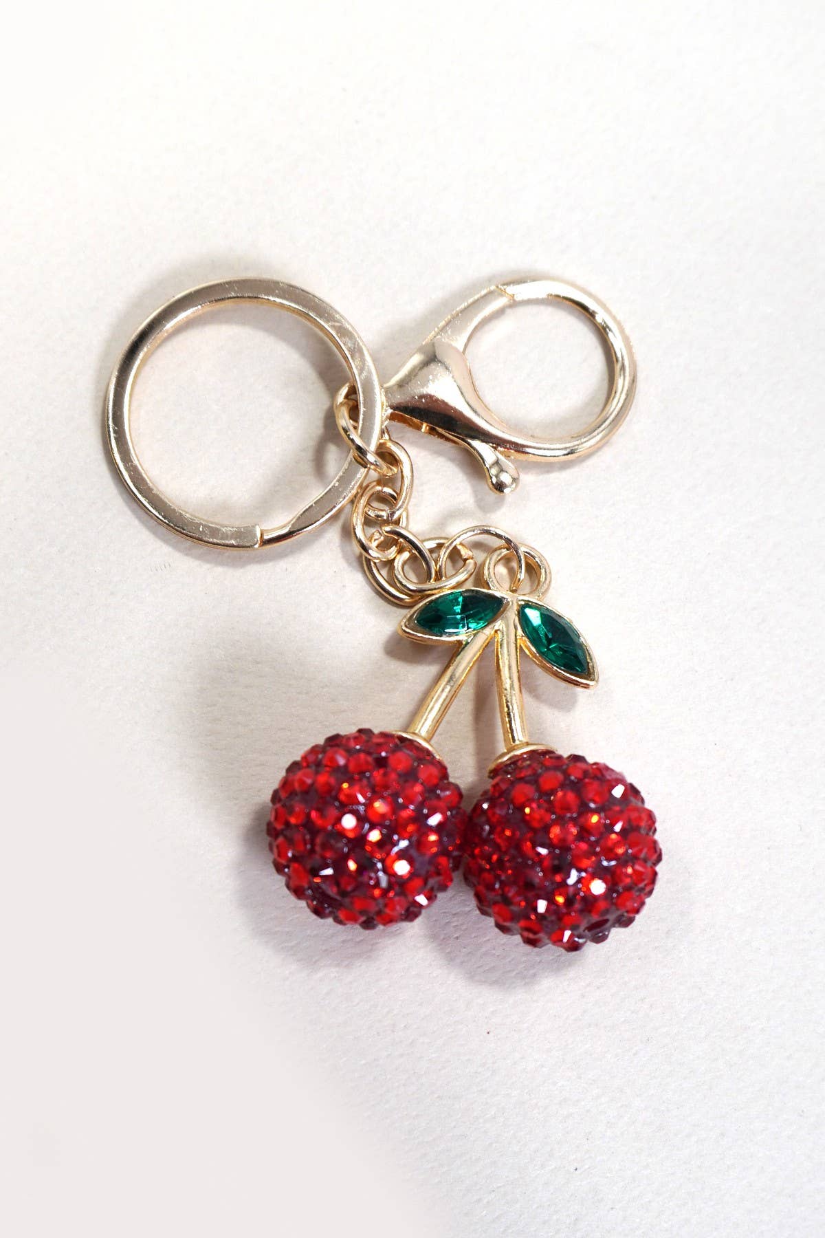 RHINESTONE CHERRY DROP KEYCHAIN BAG CHARM | 40KC127 - Vintage MC