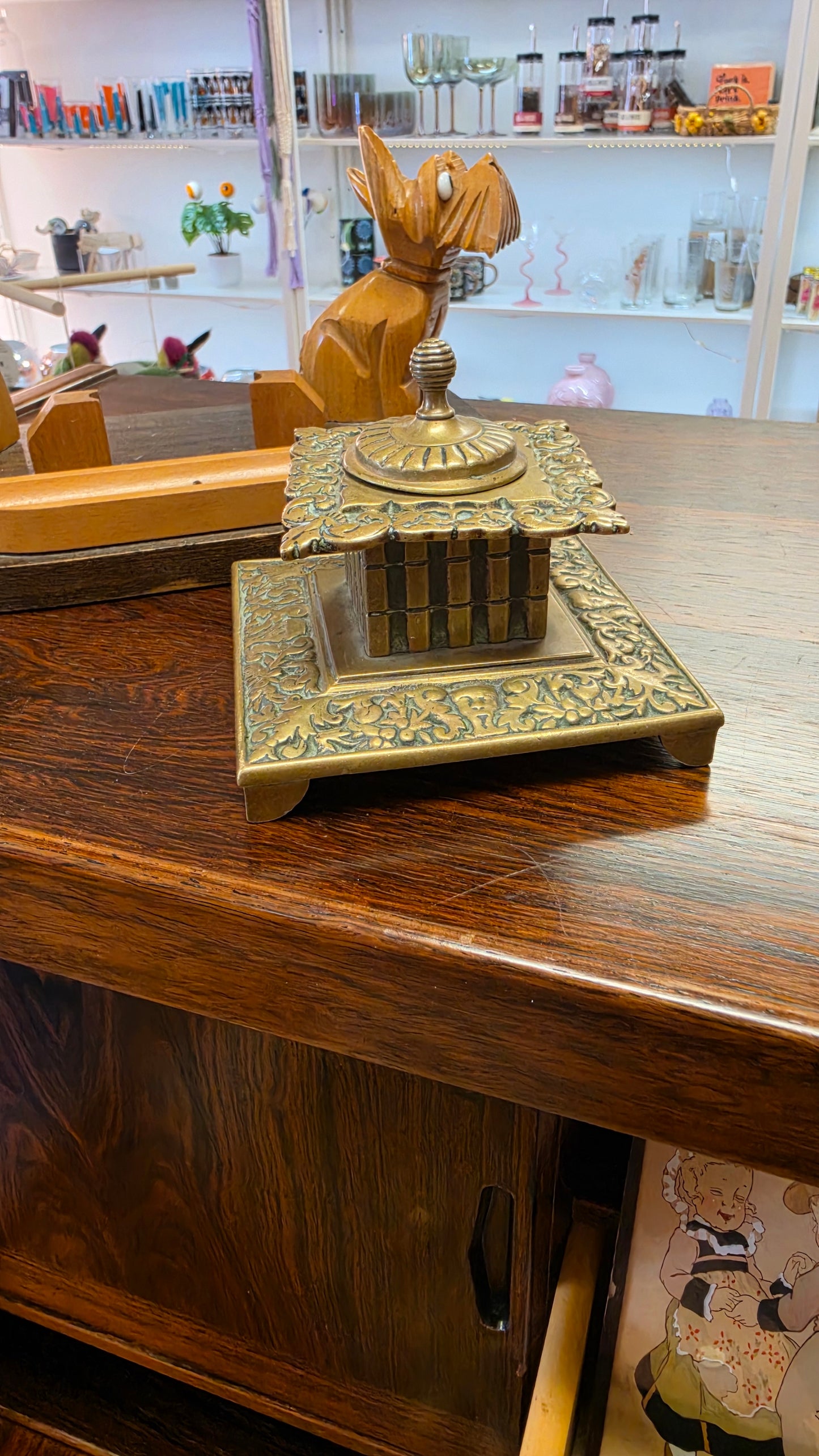 Victorian Brass Inkwell Standish