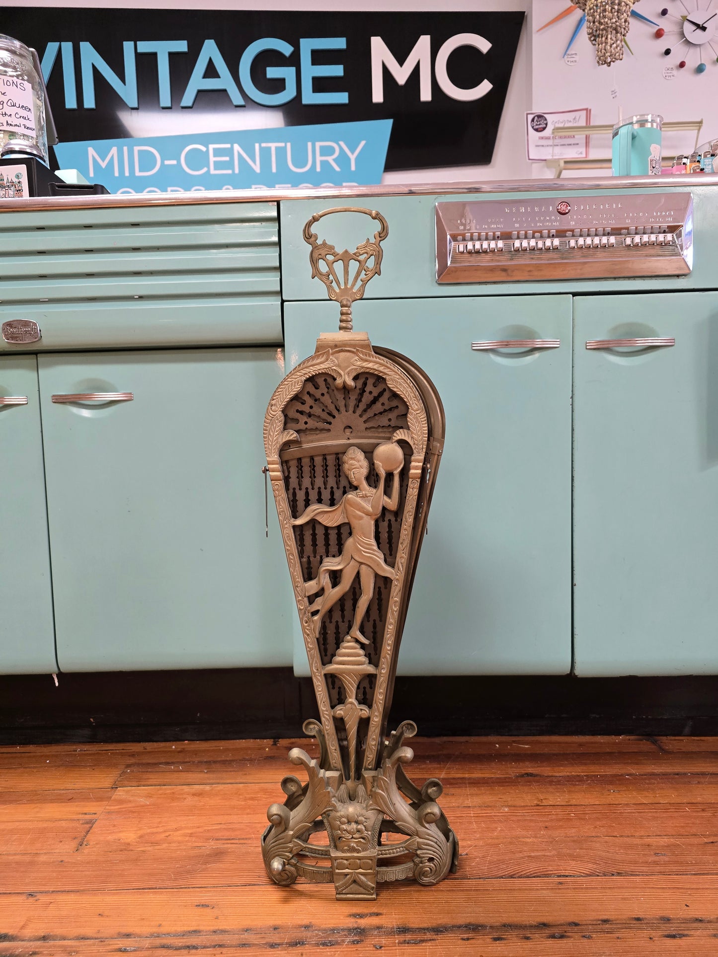 Brass Peacock Foldable Fireplace Screen