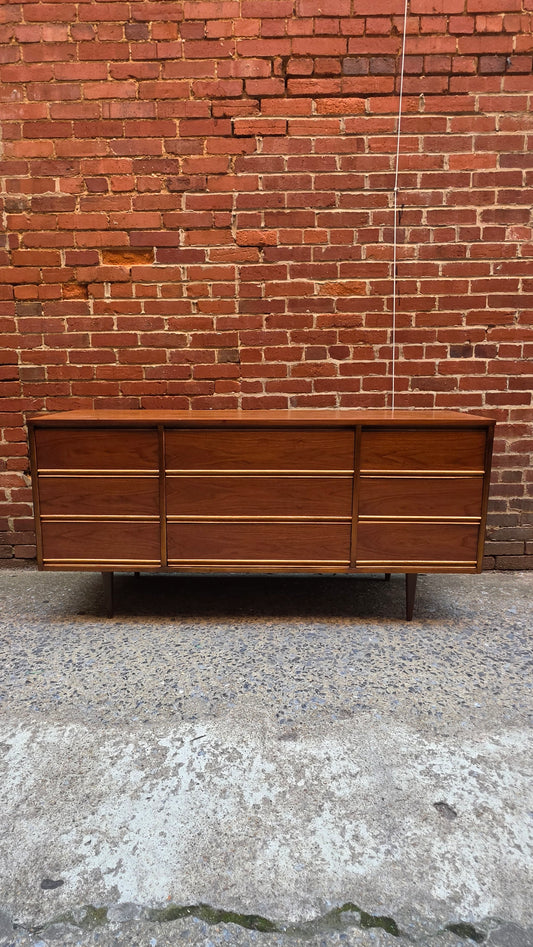 Nine Drawer Vintage Walnut Dresser