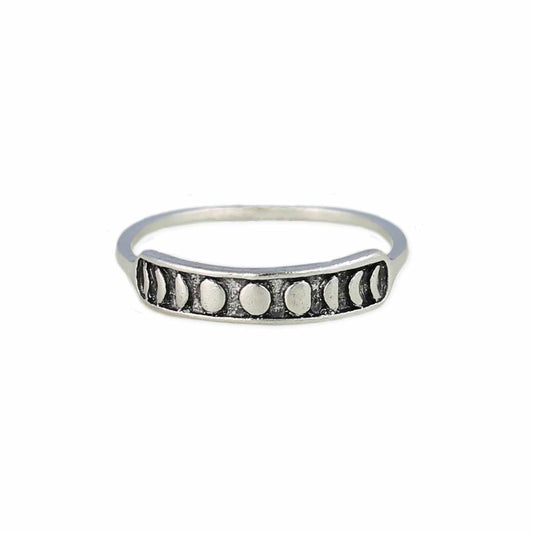Silver Lunar Phase Moon Band Ring - Vintage MC